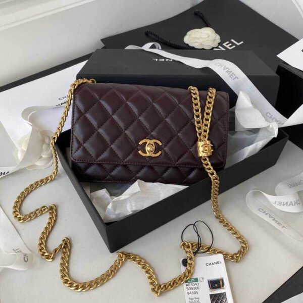 High Quality Replica Chanel Chain​ Wallet Lambskin Burgundy Bag AP3043