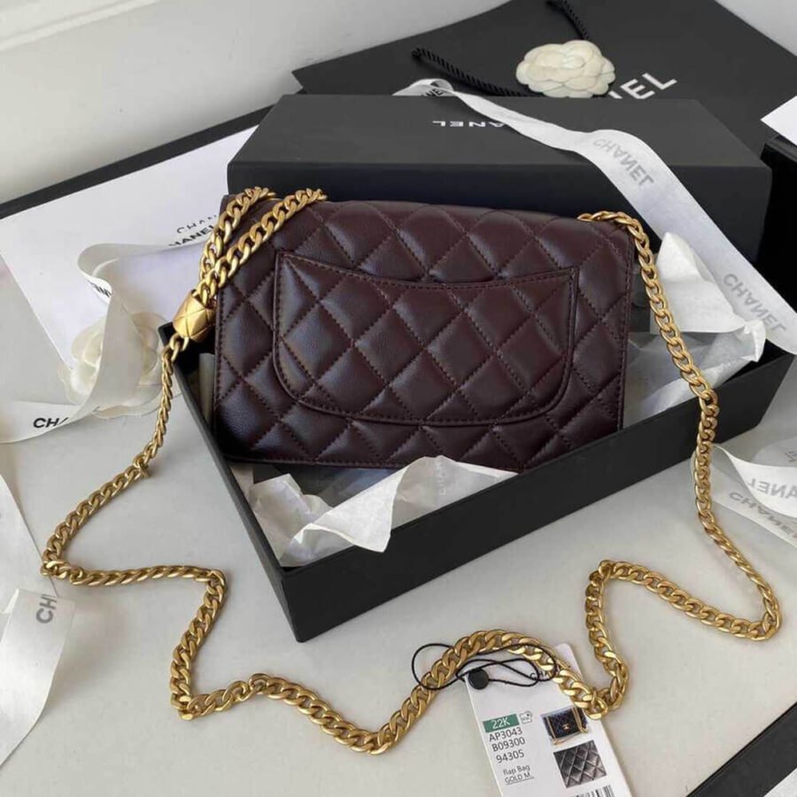 Wallet Chain​ Chanel Lambskin Burgundy Bag Best Copy AP3043